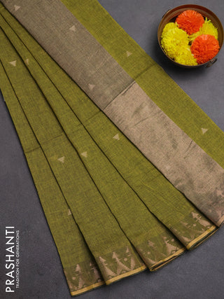 Bengal soft cotton saree light green with allover thread woven buttas and zari woven border