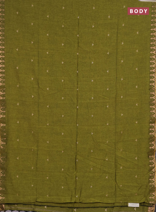 Bengal soft cotton saree light green with allover thread woven buttas and zari woven border