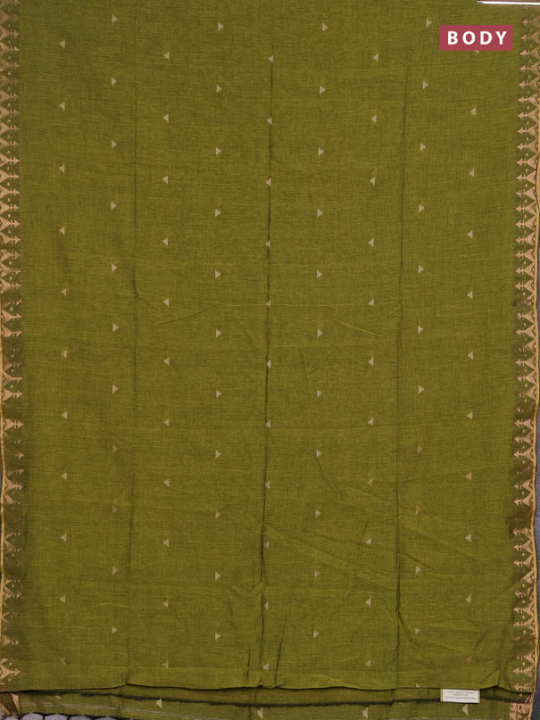 Bengal soft cotton saree light green with allover thread woven buttas and zari woven border