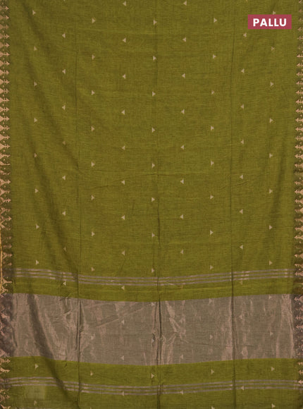 Bengal soft cotton saree light green with allover thread woven buttas and zari woven border