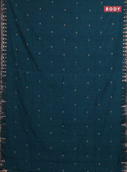 Bengal soft cotton saree peacock green with allover thread woven buttas and zari woven border