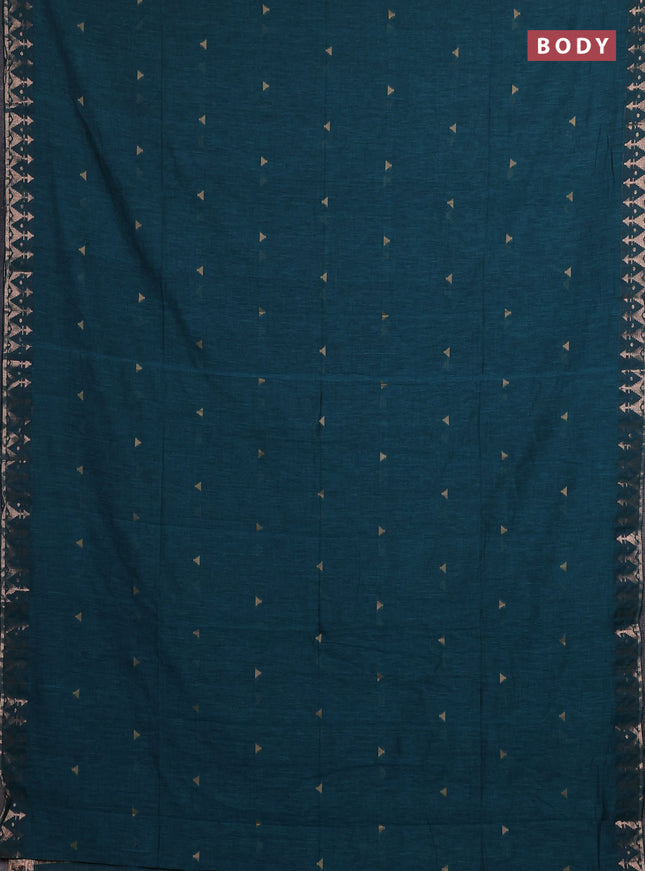 Bengal soft cotton saree peacock green with allover thread woven buttas and zari woven border
