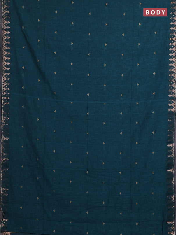 Bengal soft cotton saree peacock green with allover thread woven buttas and zari woven border