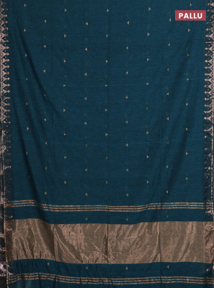Bengal soft cotton saree peacock green with allover thread woven buttas and zari woven border