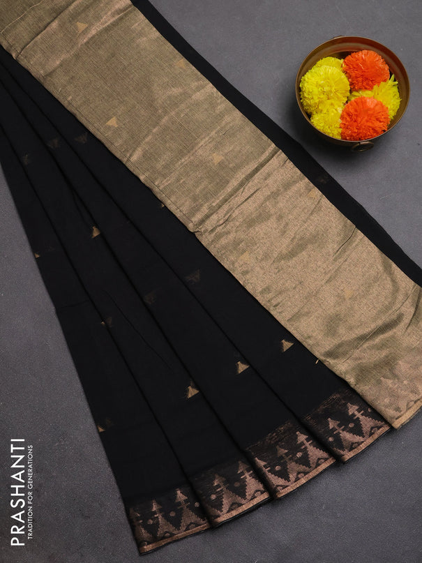 Bengal soft cotton saree black with allover thread woven buttas and zari woven border