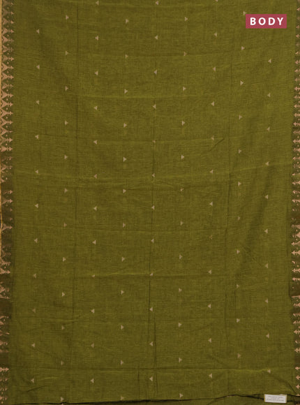 Bengal soft cotton saree lime green with allover thread woven buttas and zari woven border