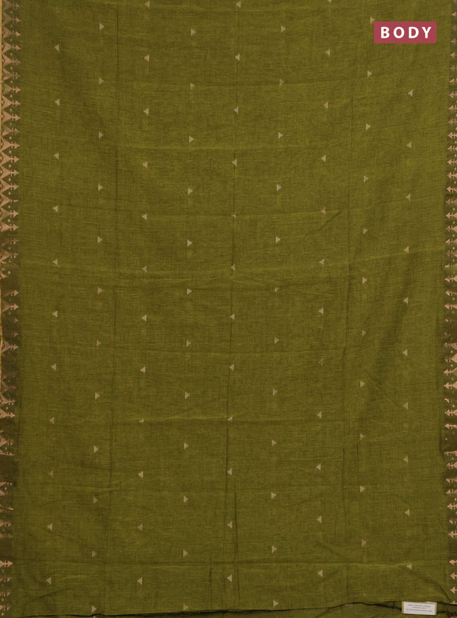 Bengal soft cotton saree lime green with allover thread woven buttas and zari woven border