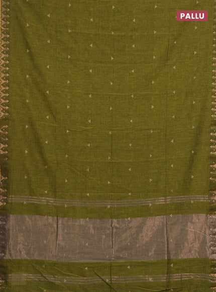Bengal soft cotton saree lime green with allover thread woven buttas and zari woven border