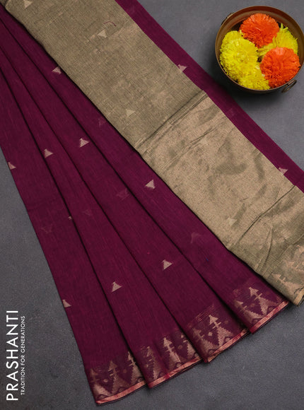 Bengal soft cotton saree magenta pink with allover thread woven buttas and zari woven border