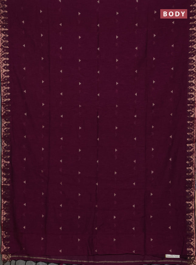 Bengal soft cotton saree magenta pink with allover thread woven buttas and zari woven border
