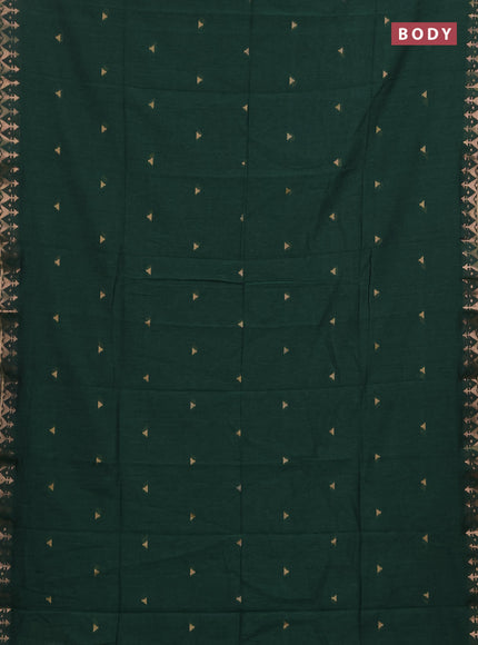 Bengal soft cotton saree bottle green with allover thread woven buttas and zari woven border