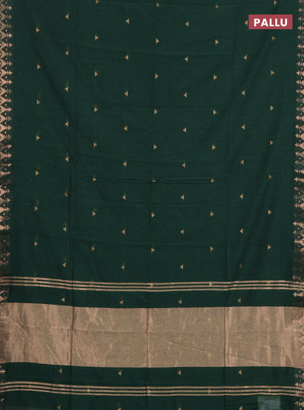 Bengal soft cotton saree bottle green with allover thread woven buttas and zari woven border