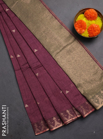 Bengal soft cotton saree mauve pink with allover thread woven buttas and zari woven border