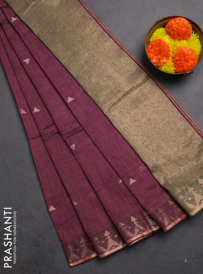 Bengal soft cotton saree mauve pink with allover thread woven buttas and zari woven border