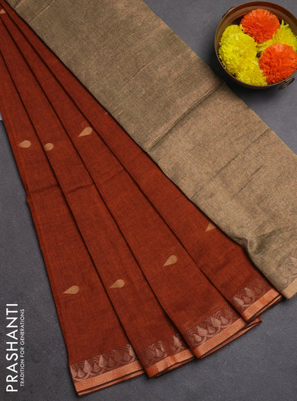 Bengal soft cotton saree orange with allover thread woven buttas and thread woven border