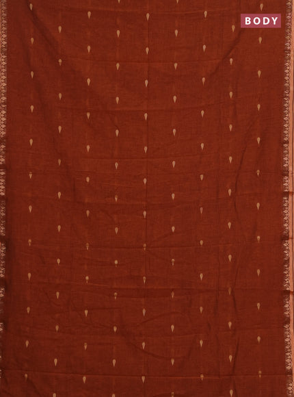 Bengal soft cotton saree orange with allover thread woven buttas and thread woven border