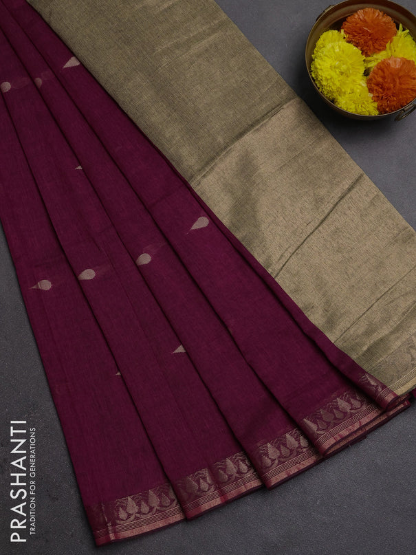 Bengal soft cotton saree magenta pink with allover thread woven buttas and thread woven border