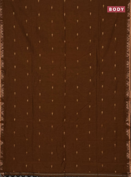 Bengal soft cotton saree dark mustard with allover thread woven buttas and thread woven border