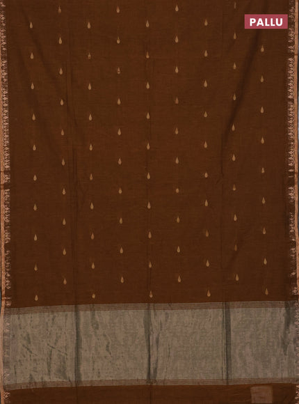 Bengal soft cotton saree dark mustard with allover thread woven buttas and thread woven border