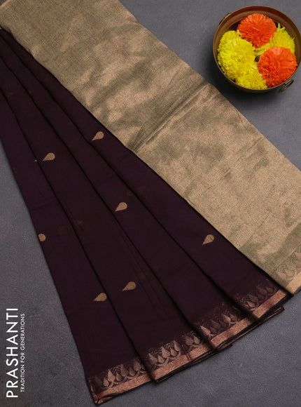 Bengal soft cotton saree deep wine shade with allover thread woven buttas and thread woven border