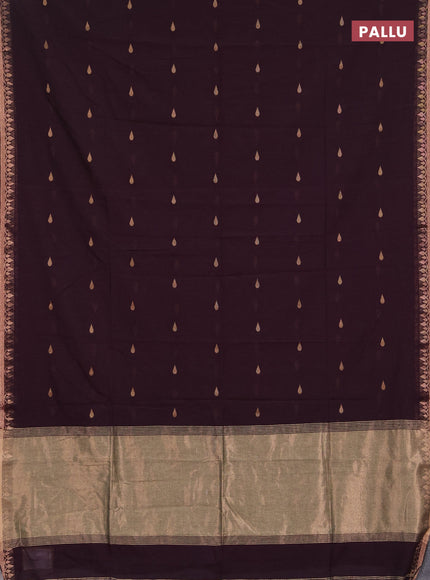 Bengal soft cotton saree deep wine shade with allover thread woven buttas and thread woven border