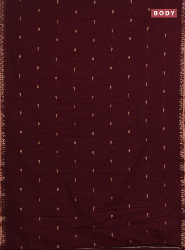 Bengal soft cotton saree maroon with allover thread woven buttas and thread woven border