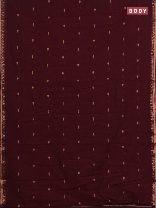 Bengal soft cotton saree maroon with allover thread woven buttas and thread woven border