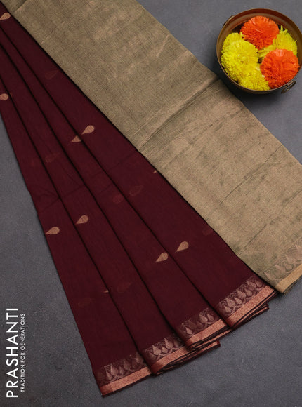 Bengal soft cotton saree deep maroon with allover thread woven buttas and thread woven border