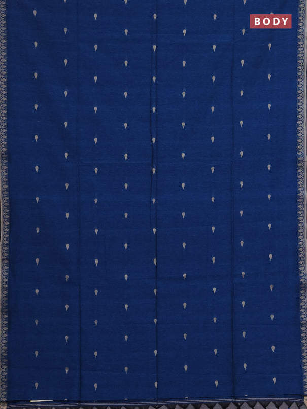 Bengal soft cotton saree cs blue with allover thread woven buttas and zari woven border