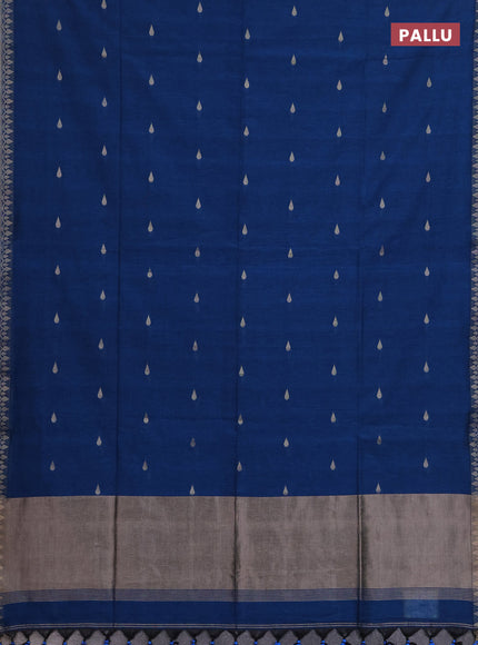 Bengal soft cotton saree cs blue with allover thread woven buttas and zari woven border