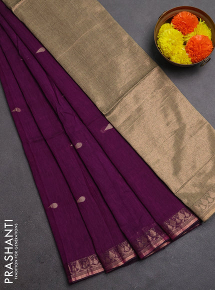 Bengal soft cotton saree purple with allover thread woven buttas and thread woven border