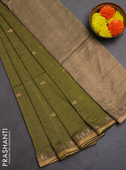 Bengal soft cotton saree light green with allover thread woven buttas and thread woven border