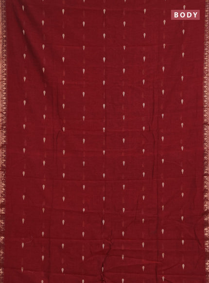 Bengal soft cotton saree maroon with allover thread woven buttas and thread woven border