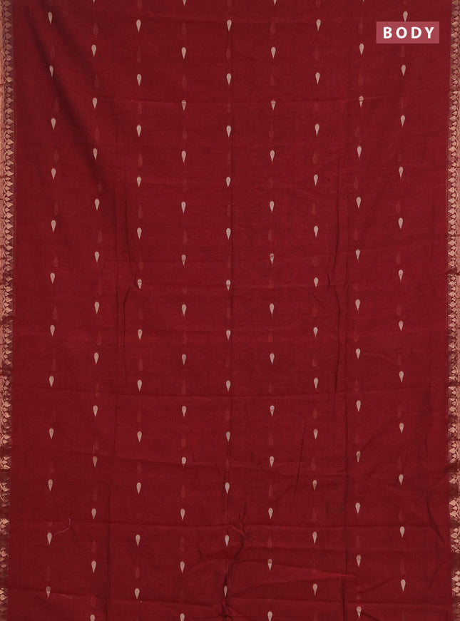 Bengal soft cotton saree maroon with allover thread woven buttas and thread woven border