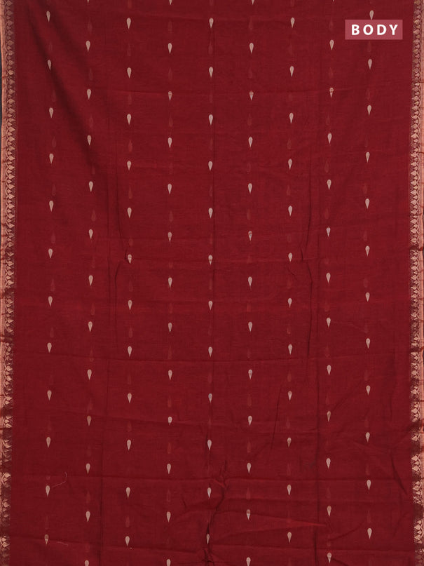 Bengal soft cotton saree maroon with allover thread woven buttas and thread woven border