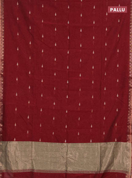 Bengal soft cotton saree maroon with allover thread woven buttas and thread woven border
