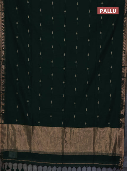 Bengal soft cotton saree bottle green with allover thread woven buttas and thread woven border