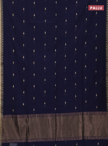 Bengal soft cotton saree navy blue with allover thread woven buttas and thread woven border