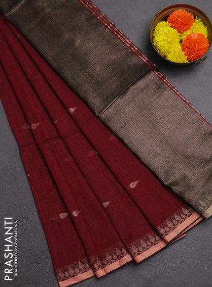 Bengal soft cotton saree maroon with allover thread woven buttas and thread woven border