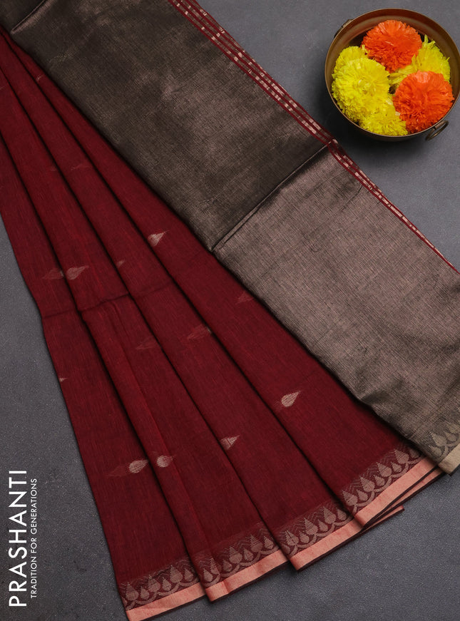 Bengal soft cotton saree maroon with allover thread woven buttas and thread woven border