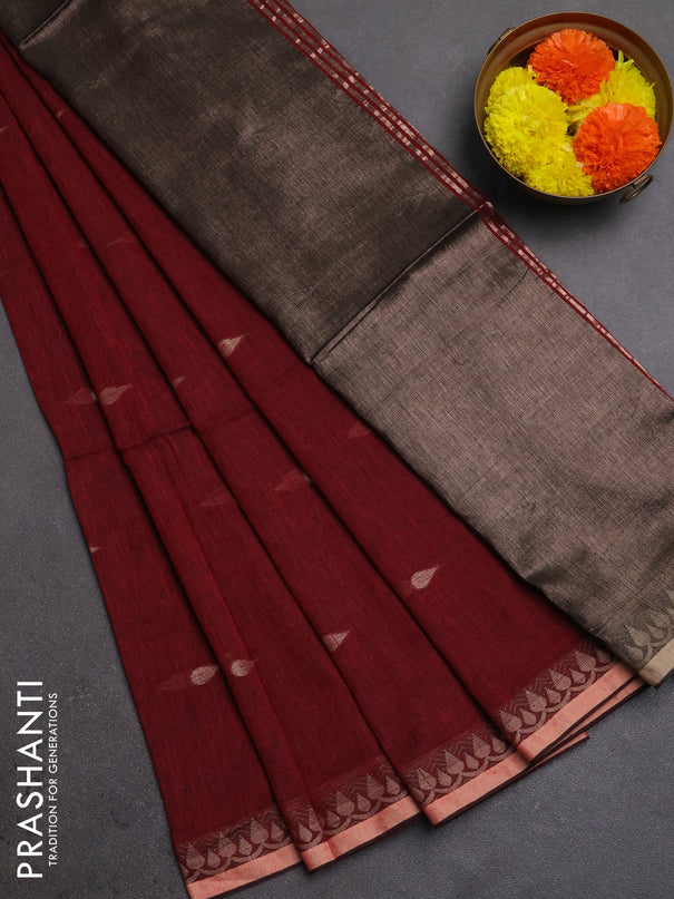 Bengal soft cotton saree maroon with allover thread woven buttas and thread woven border