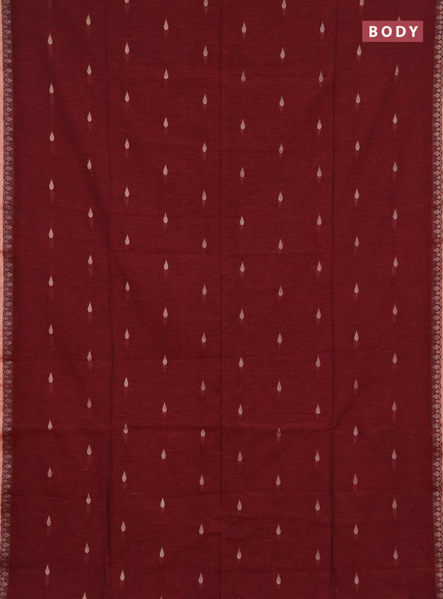 Bengal soft cotton saree maroon with allover thread woven buttas and thread woven border
