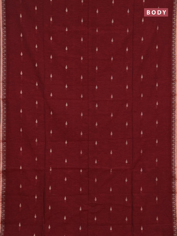 Bengal soft cotton saree maroon with allover thread woven buttas and thread woven border