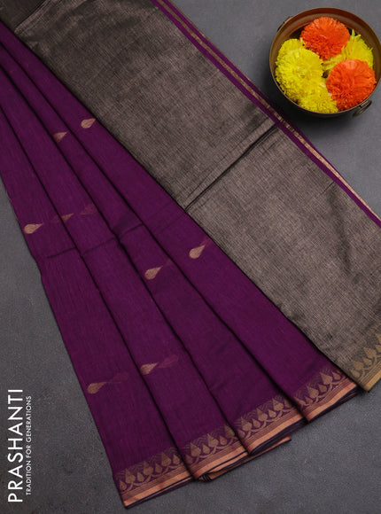Bengal soft cotton saree purple with allover thread woven buttas and thread woven border