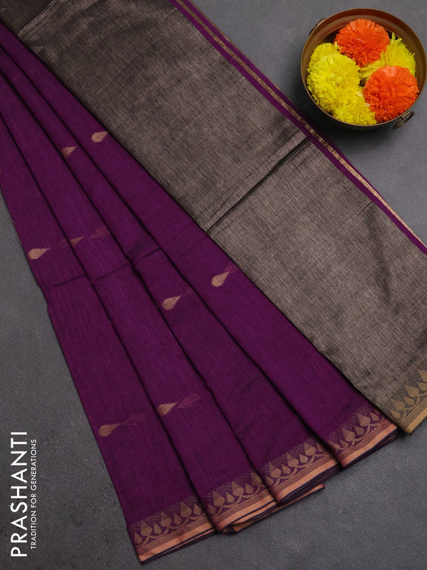 Bengal soft cotton saree purple with allover thread woven buttas and thread woven border