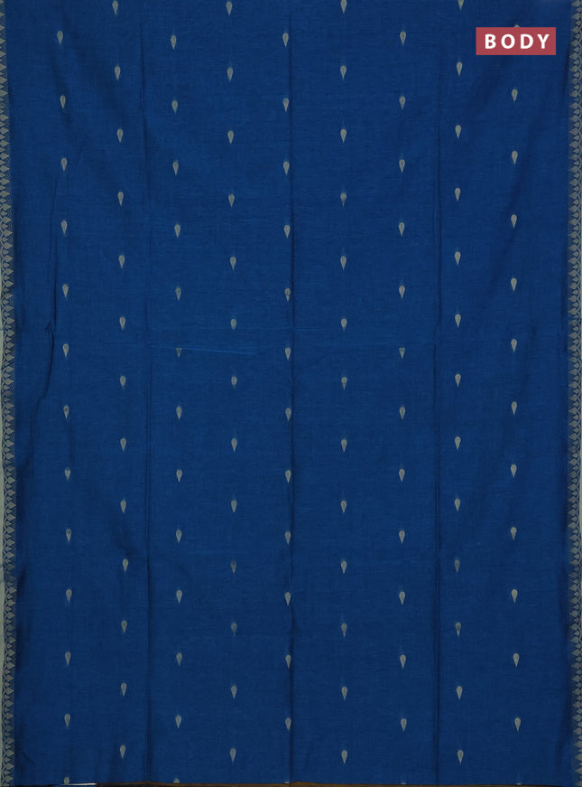 Bengal soft cotton saree cs blue and mustard yellow with allover thread woven buttas and thread woven border