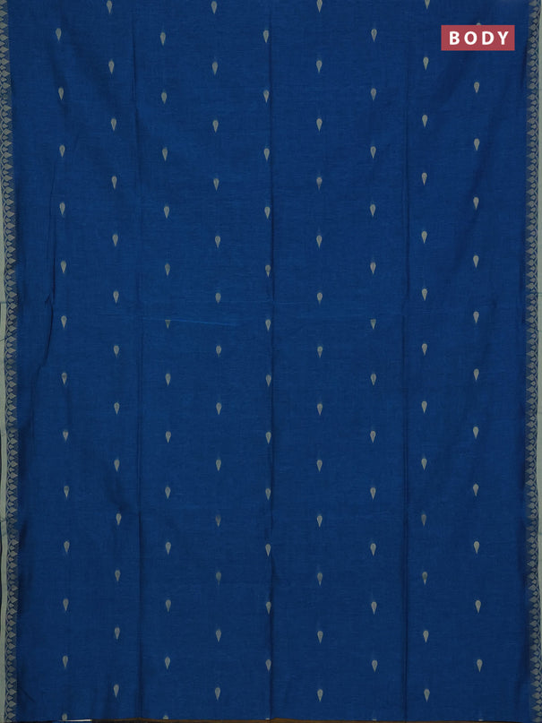 Bengal soft cotton saree cs blue and mustard yellow with allover thread woven buttas and thread woven border