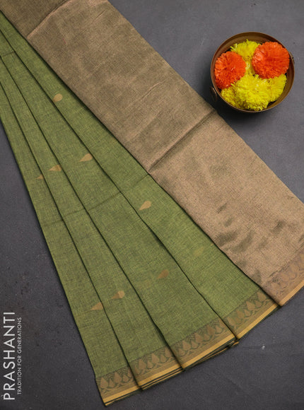 Bengal soft cotton saree light green with allover thread woven buttas and thread woven border