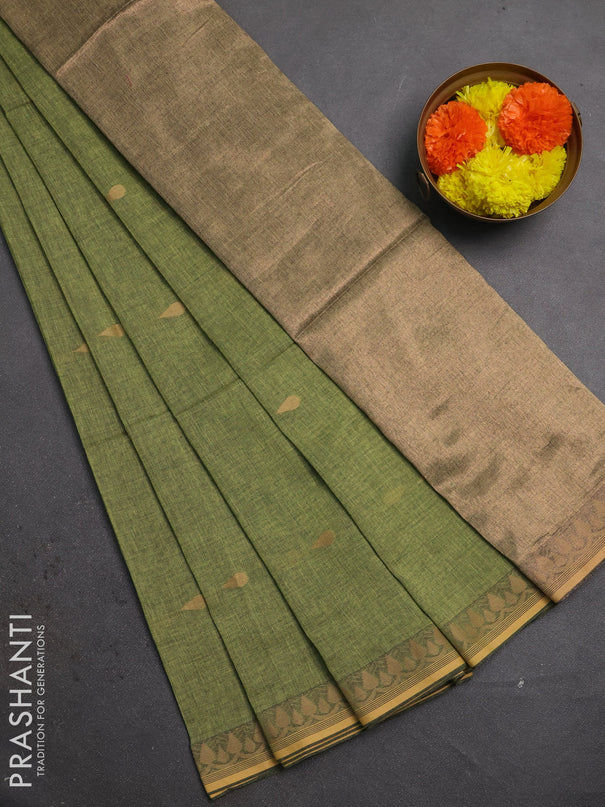 Bengal soft cotton saree light green with allover thread woven buttas and thread woven border