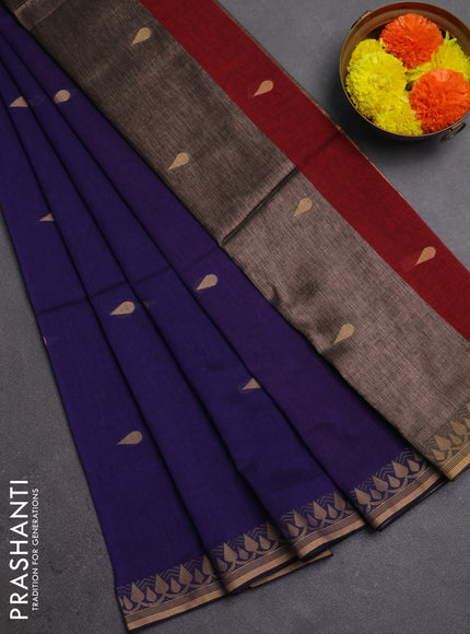 Bengal soft cotton saree violet and maroon with allover thread woven buttas and thread woven border